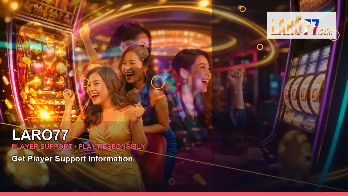 LARO77 gold jackpot slot games featuring an adult Filipina casino host with a right-diagonal composition